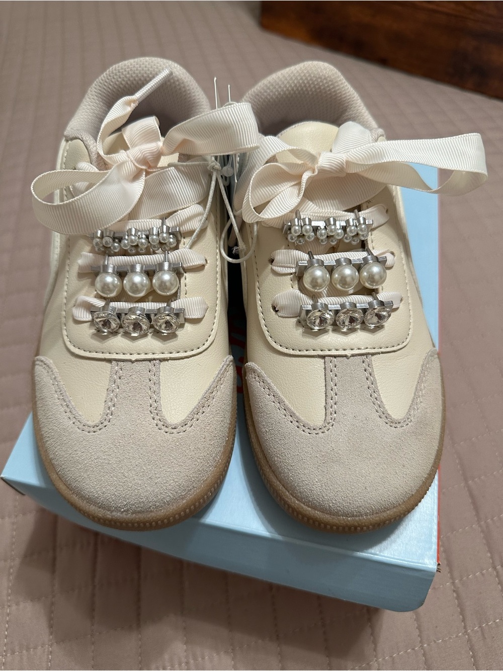 Cat & Jack Cream Pearl-Embellished Girls Sneakers